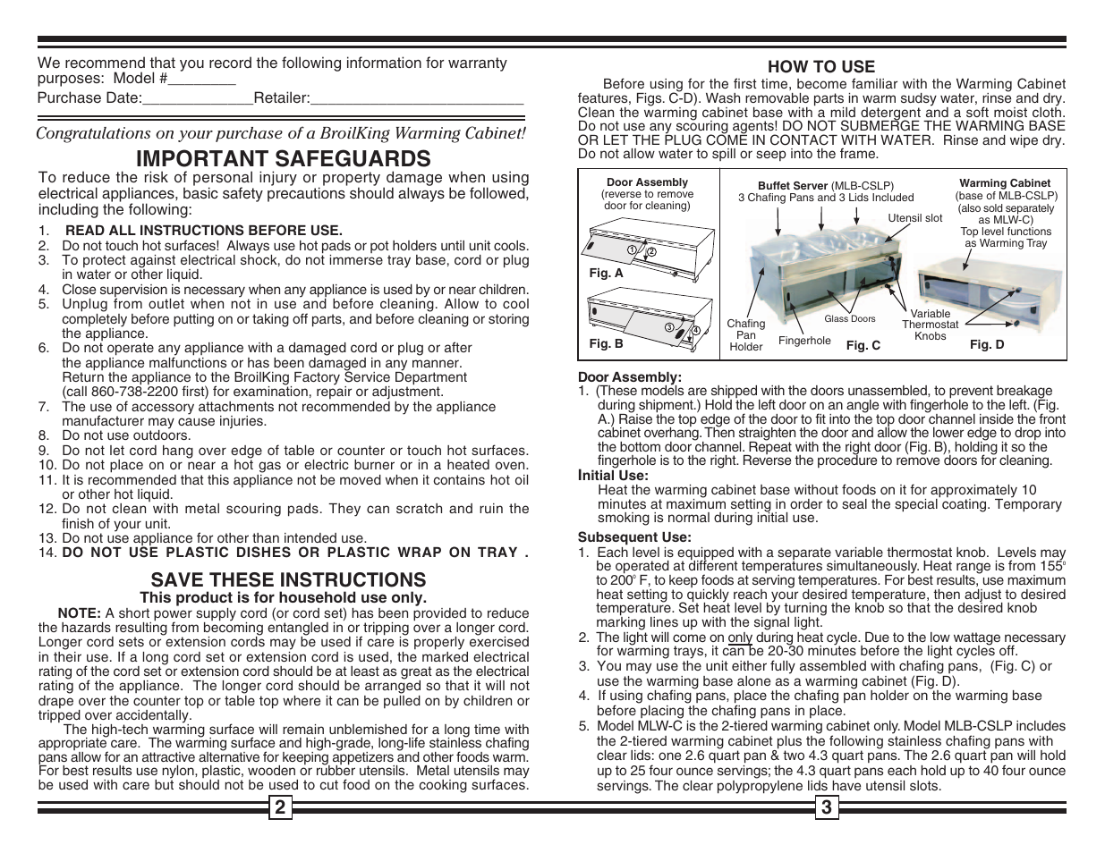 Important safeguards, Save these instructions | Broil King MLB-CSLP User Manual | Page 2 / 2