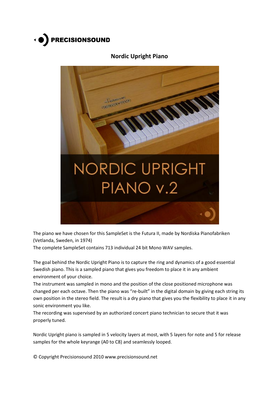 Precisionsound Nordic Upright Piano User Manual | 3 pages