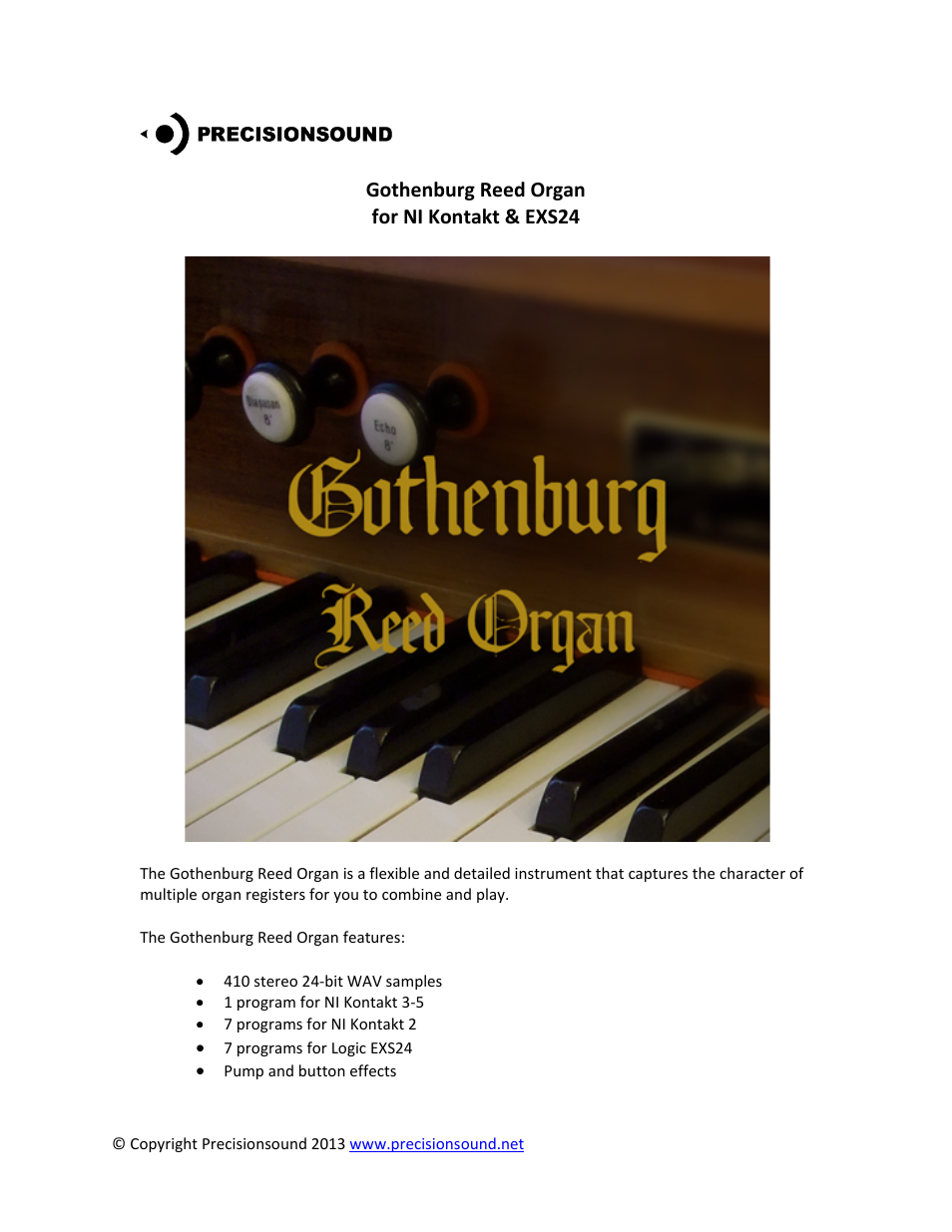 Precisionsound Gothenburg Reed Organ User Manual | 8 pages
