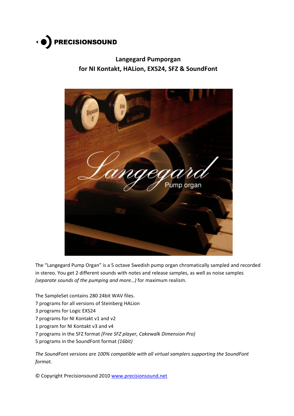 Precisionsound Langegard PumpOrgan User Manual | 3 pages