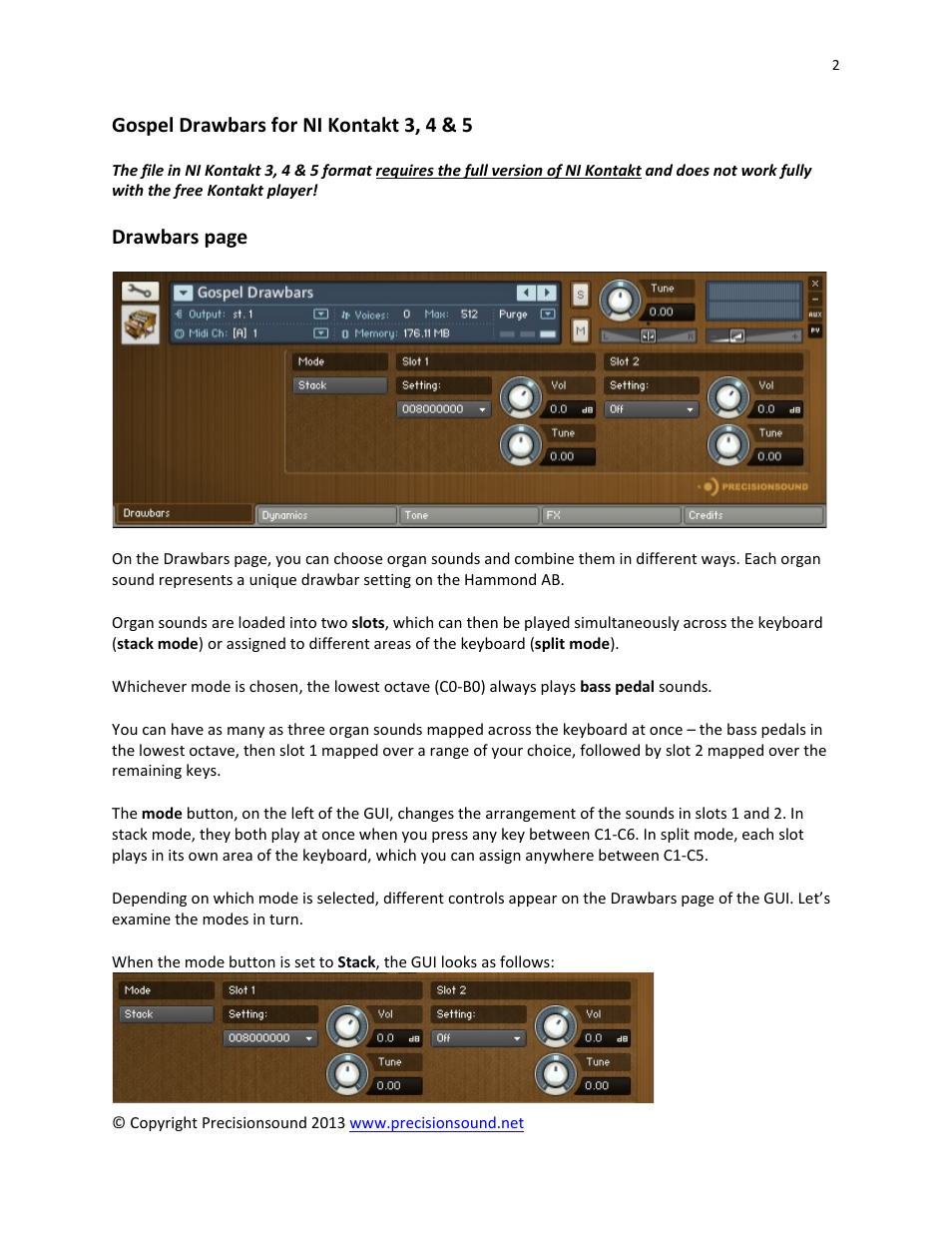 Gospel drawbars for ni kontakt 3, 4 & 5, Drawbars page | Precisionsound Gospel Drawbars User Manual | Page 2 / 10