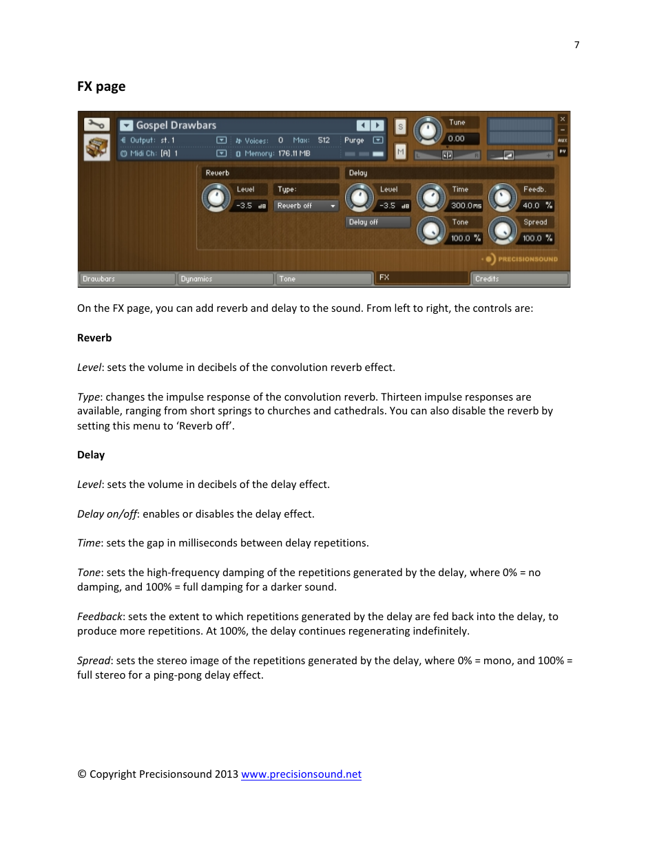 Fx page | Precisionsound Gospel Drawbars User Manual | Page 7 / 10