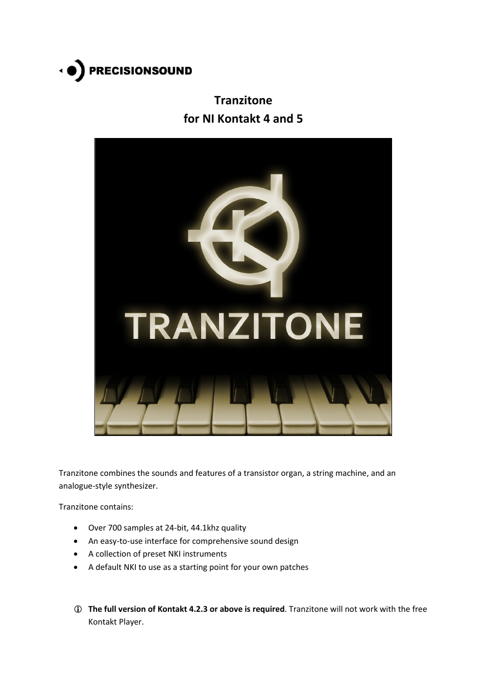 Precisionsound Tranzitone User Manual | 19 pages