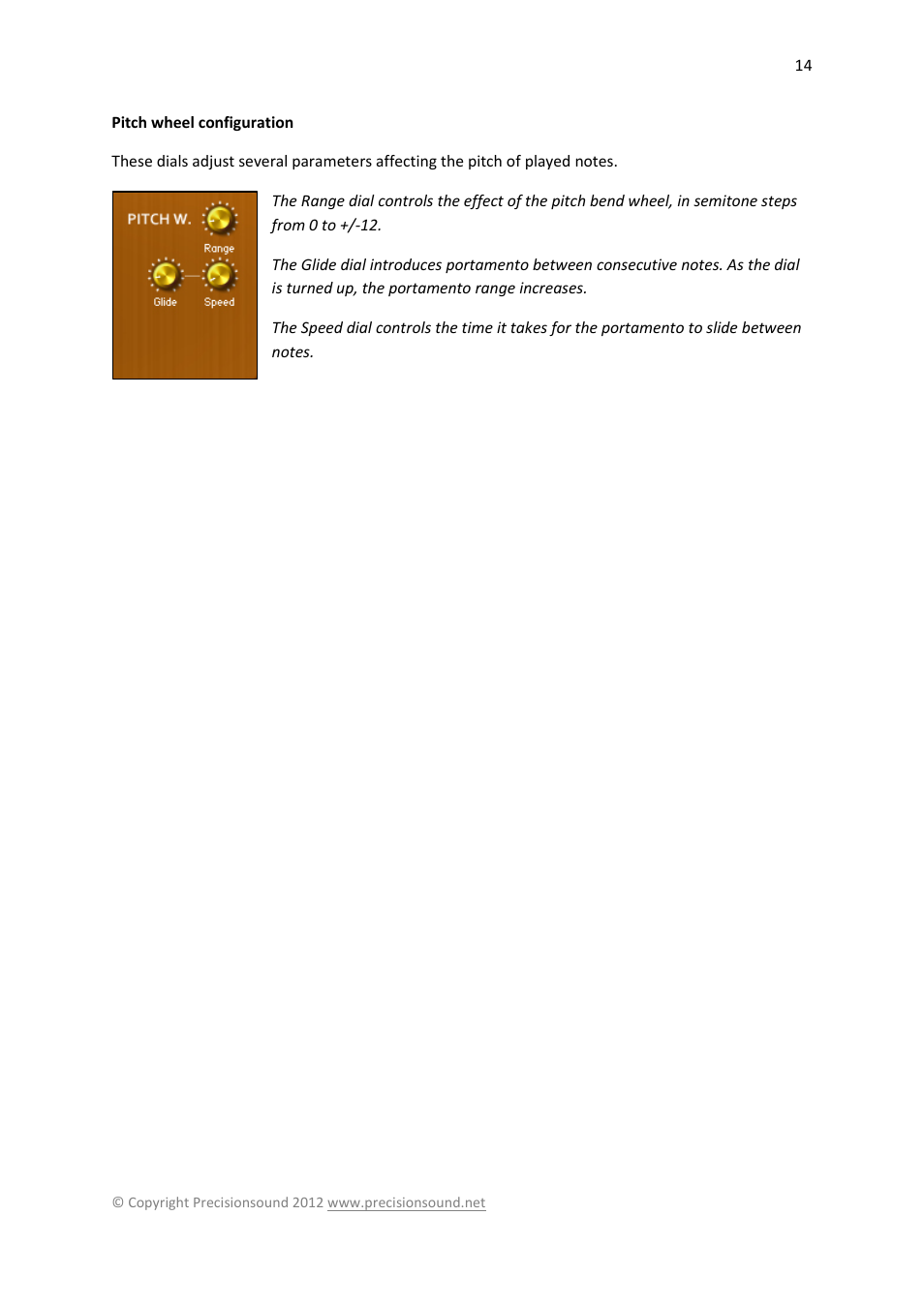 Pitch wheel configuration | Precisionsound Tranzitone User Manual | Page 14 / 19