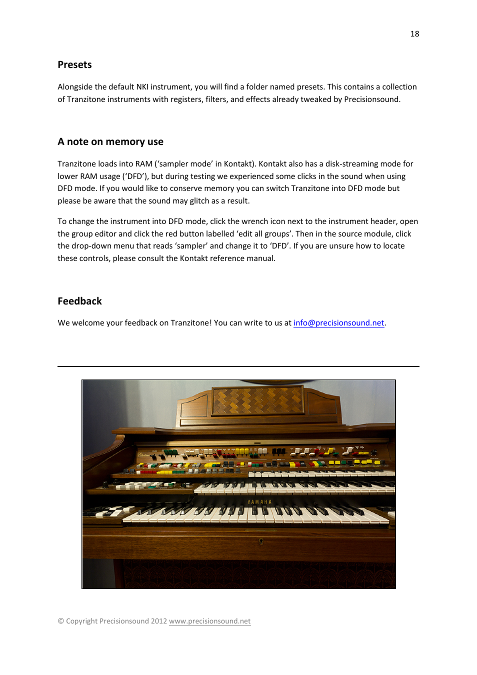 Presets, A note on memory use, Feedback | Presets a note on memory use feedback | Precisionsound Tranzitone User Manual | Page 18 / 19