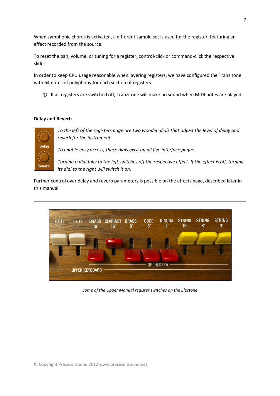 Delay and reverb | Precisionsound Tranzitone User Manual | Page 7 / 19