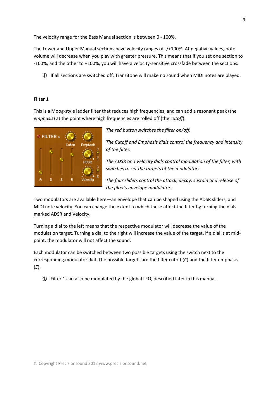 Filter 1 | Precisionsound Tranzitone User Manual | Page 9 / 19