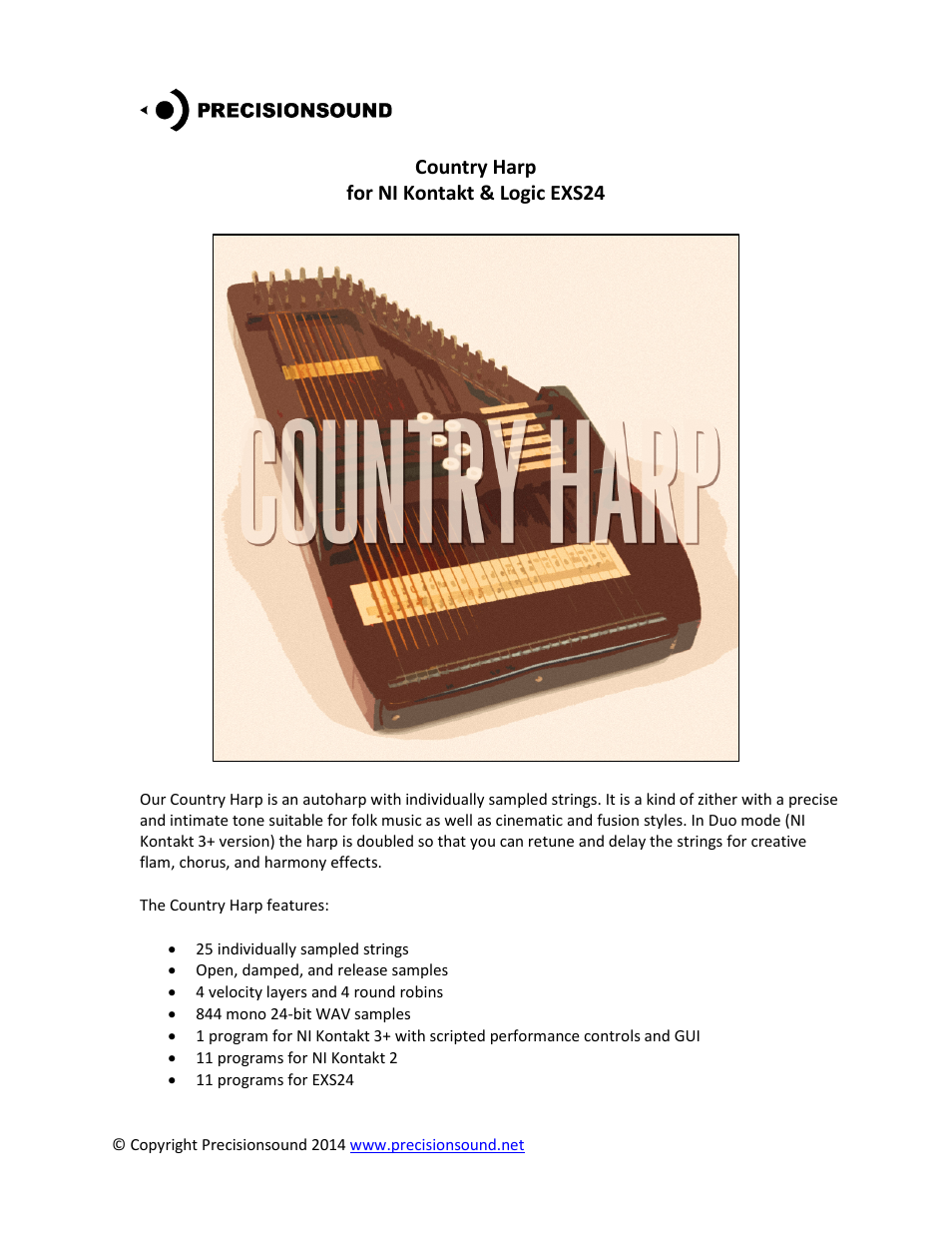 Precisionsound Country Harp User Manual | 10 pages