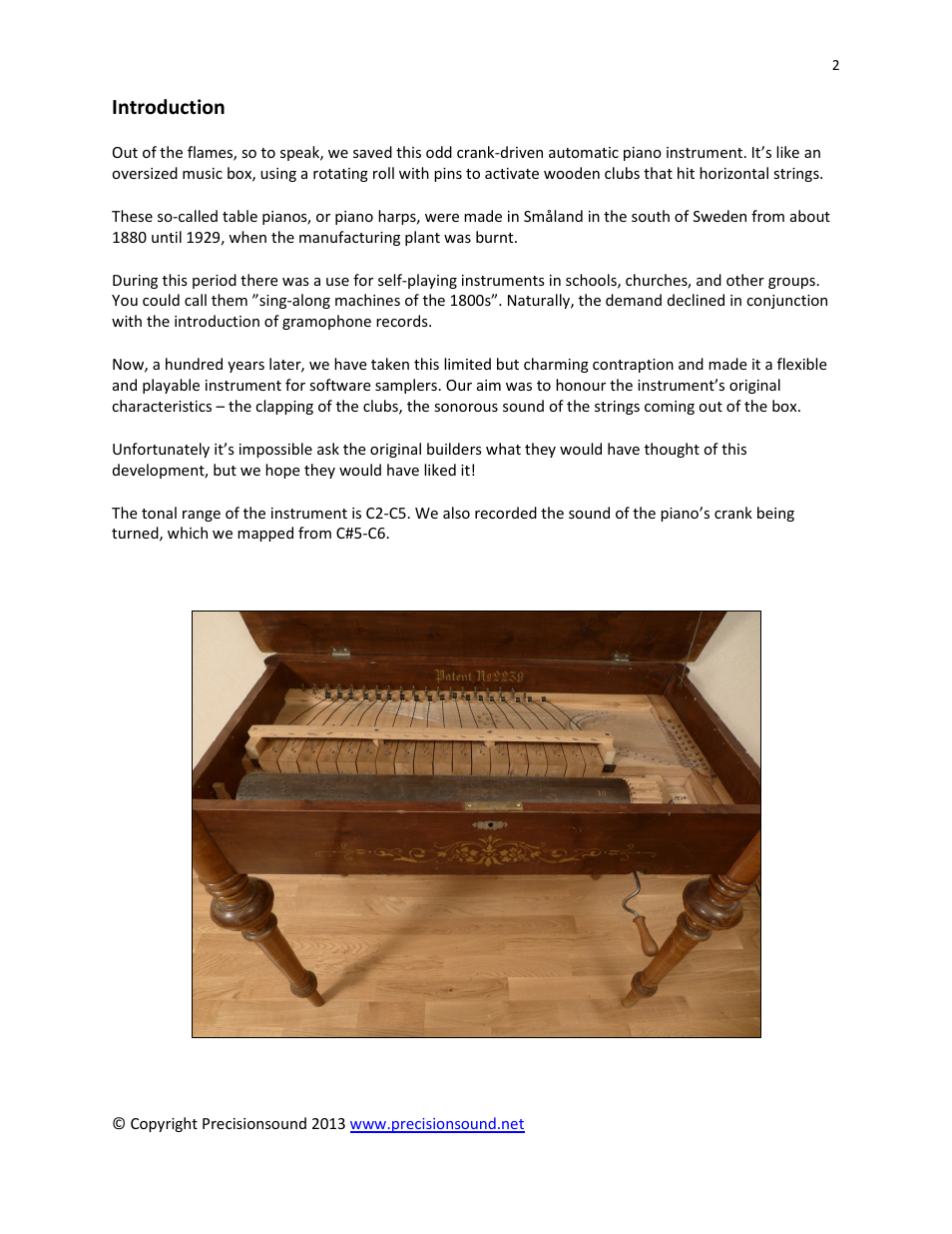 Introduction | Precisionsound Naeshult Table Piano User Manual | Page 2 / 10