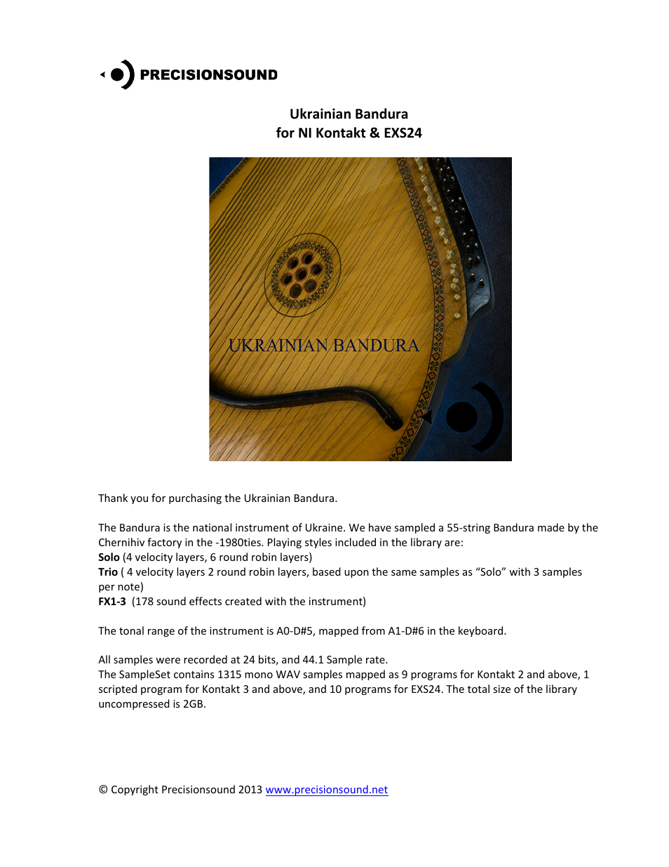 Precisionsound Ukrainian Bandura User Manual | 5 pages