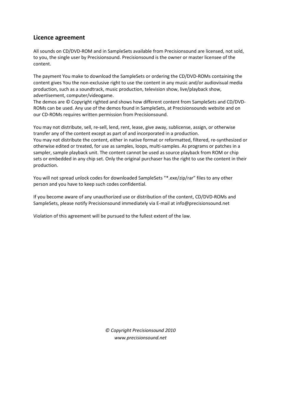 Licence agreement | Precisionsound Russian Balalaika User Manual | Page 5 / 5