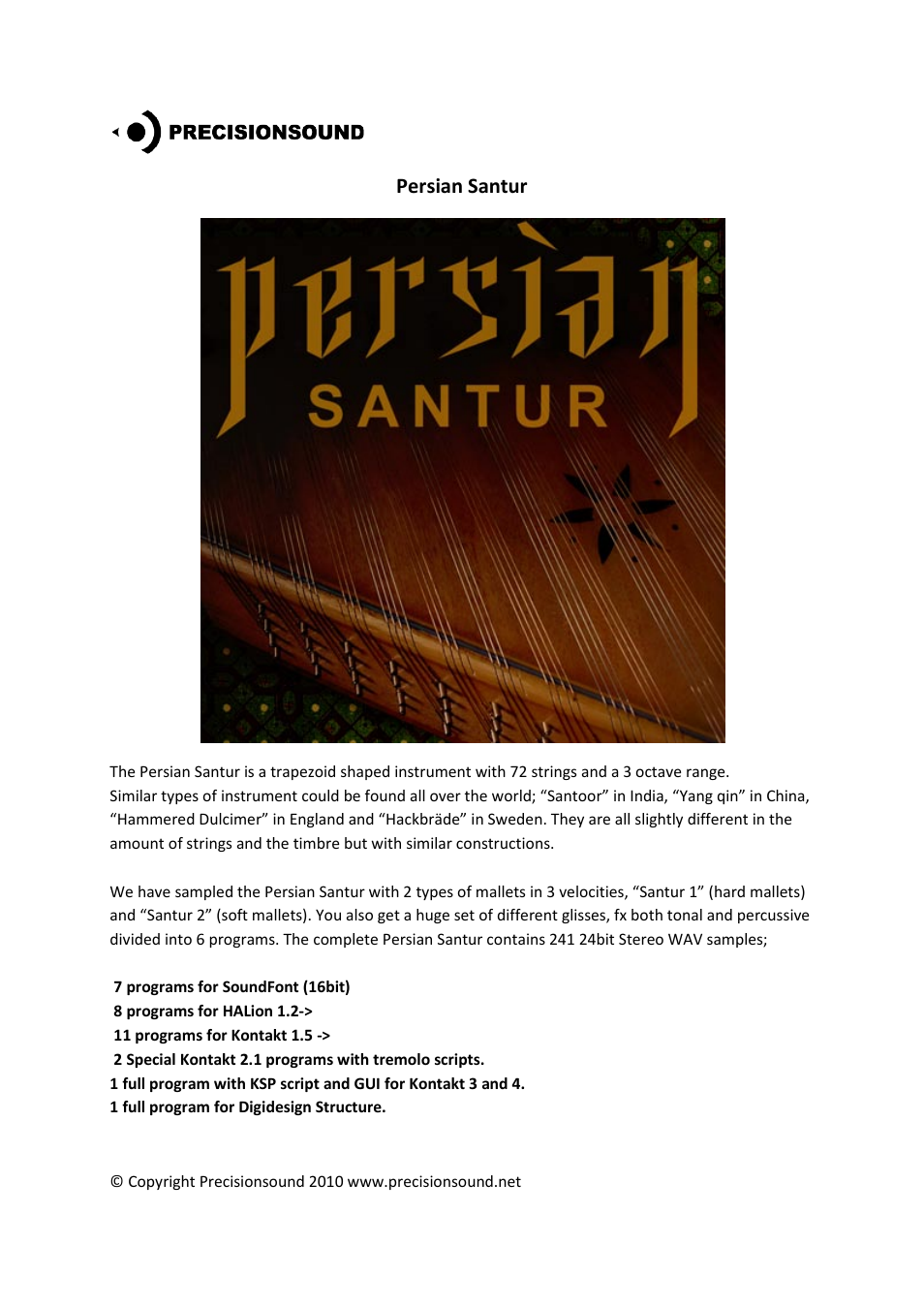 Precisionsound Persian Santur User Manual | 3 pages