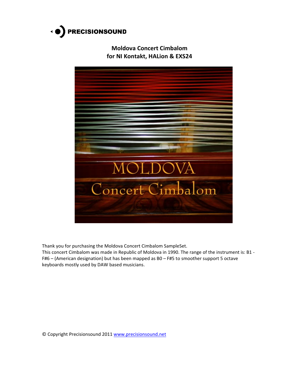 Precisionsound Moldova Concert Cimbalom User Manual | 6 pages