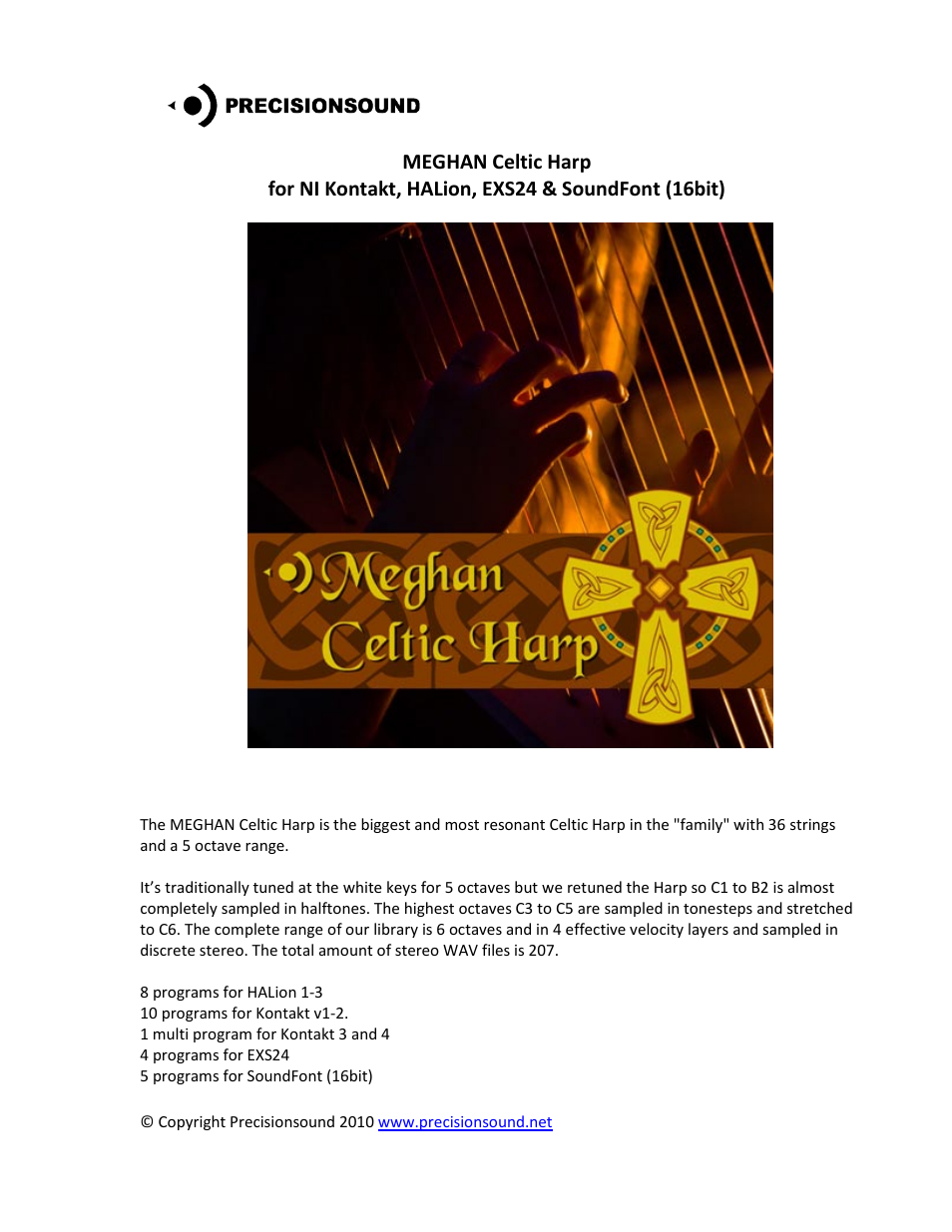 Precisionsound MEGHAN Celtic Harp User Manual | 4 pages
