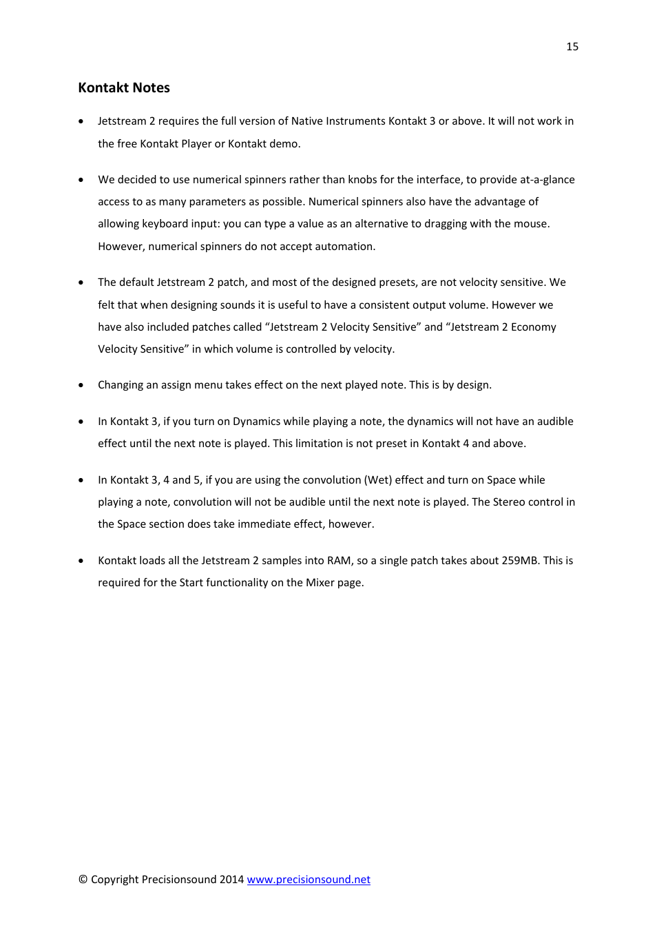 Kontakt notes | Precisionsound Jetstream 2 User Manual | Page 15 / 17