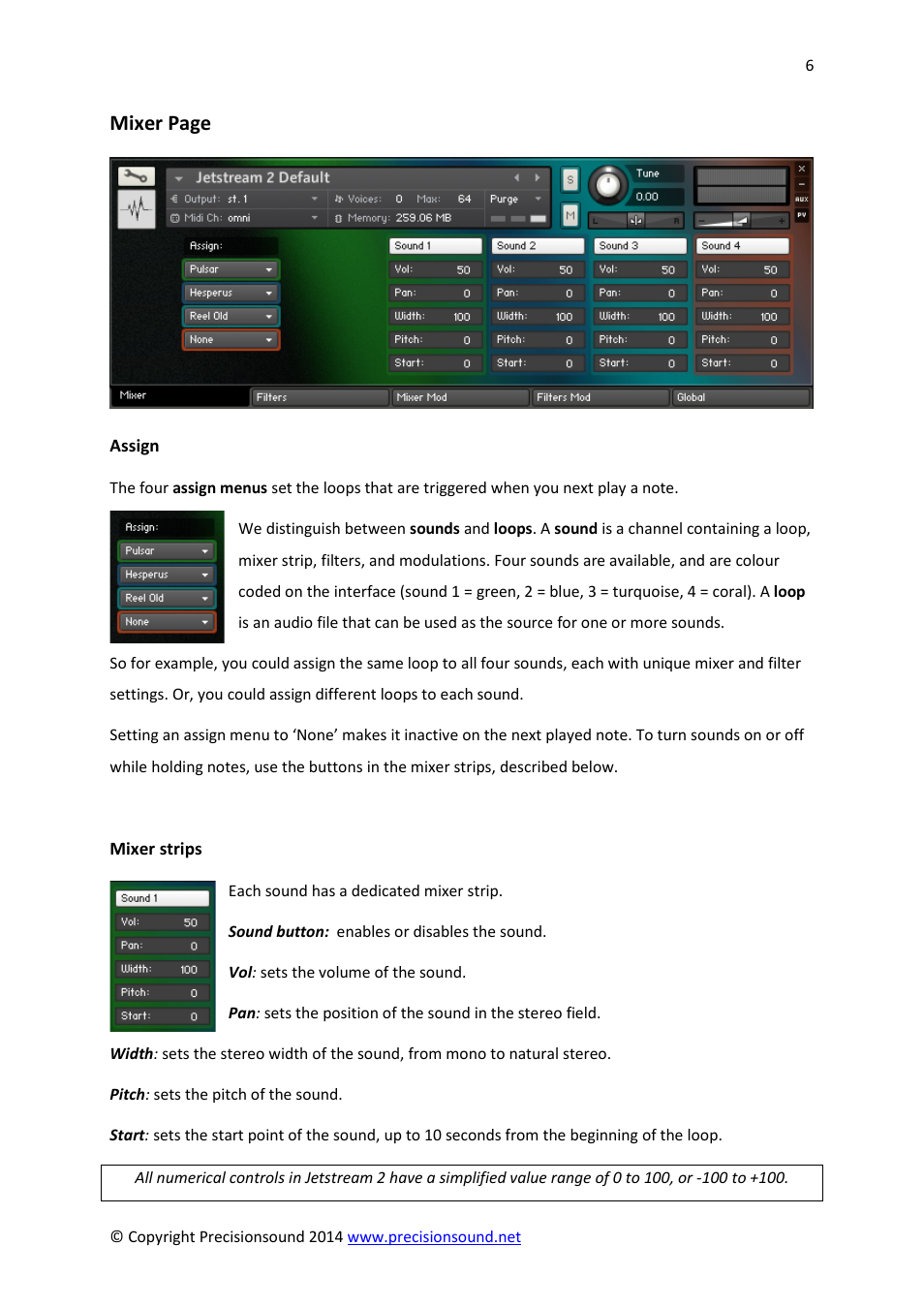 Mixer page | Precisionsound Jetstream 2 User Manual | Page 6 / 17