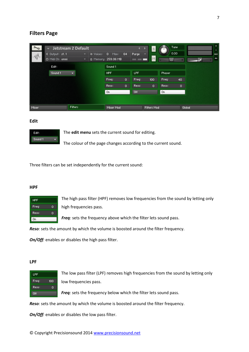 Filters page | Precisionsound Jetstream 2 User Manual | Page 7 / 17