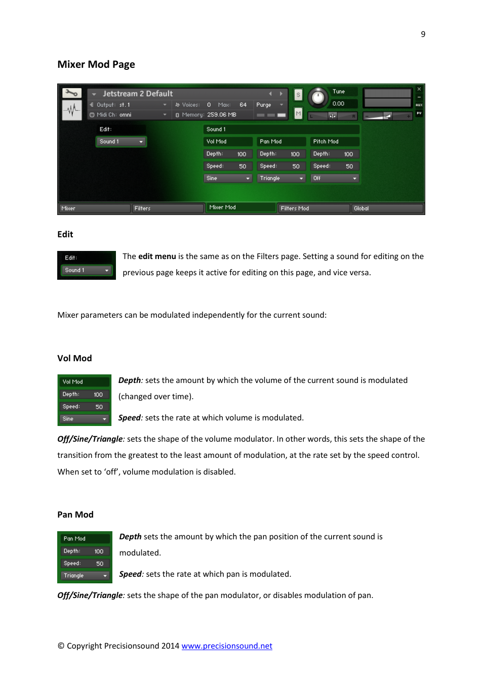 Mixer mod page | Precisionsound Jetstream 2 User Manual | Page 9 / 17