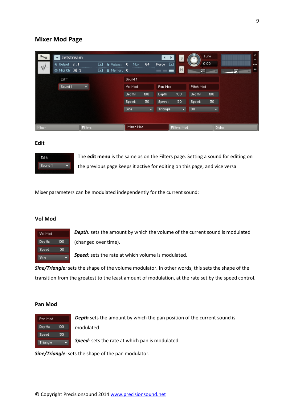 Mixer mod page | Precisionsound Jetstream User Manual | Page 9 / 17