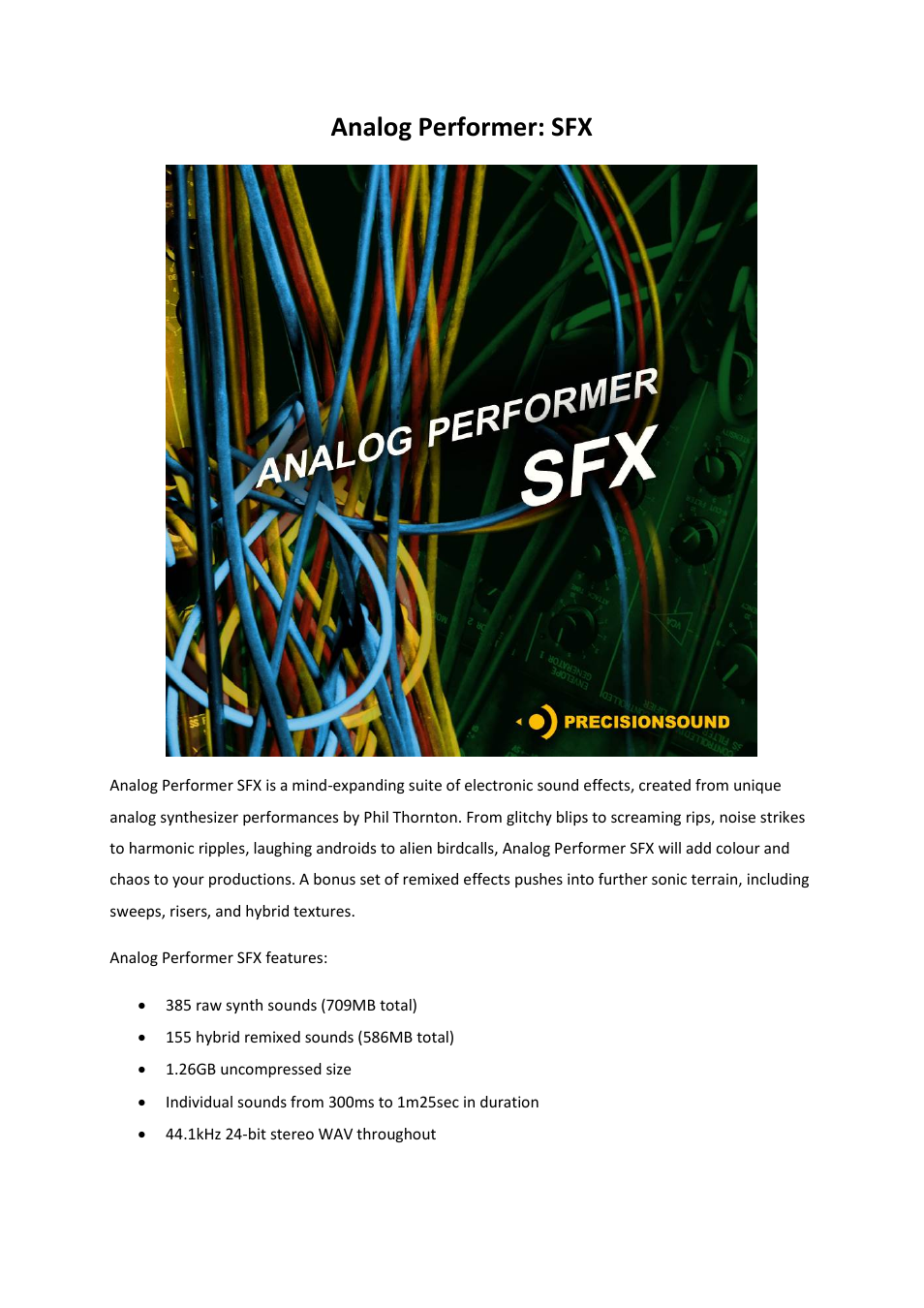 Precisionsound Analog Performer SFX User Manual | 10 pages