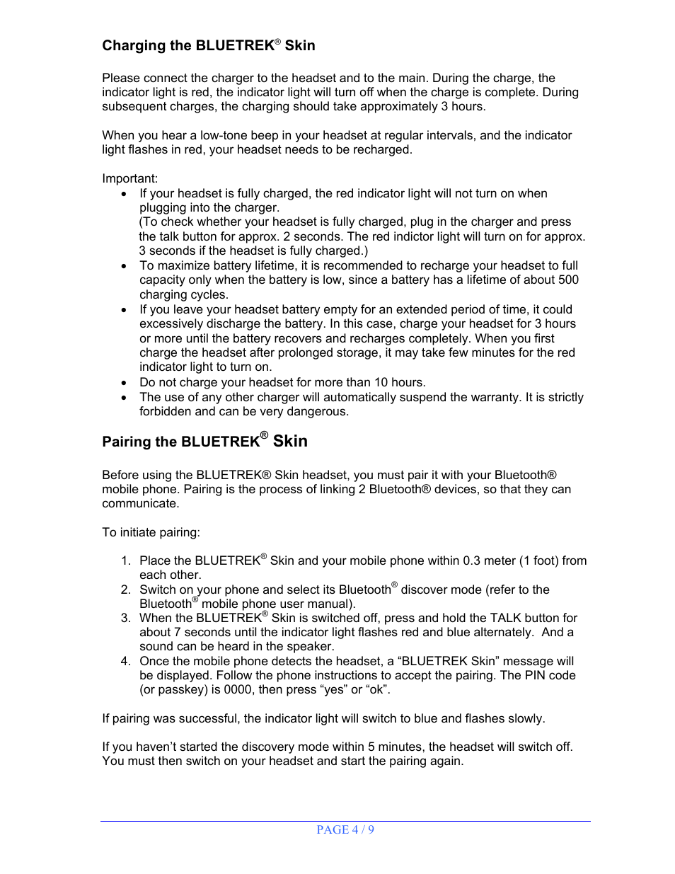 Skin | BlueTrek SKIN User Manual | Page 4 / 9