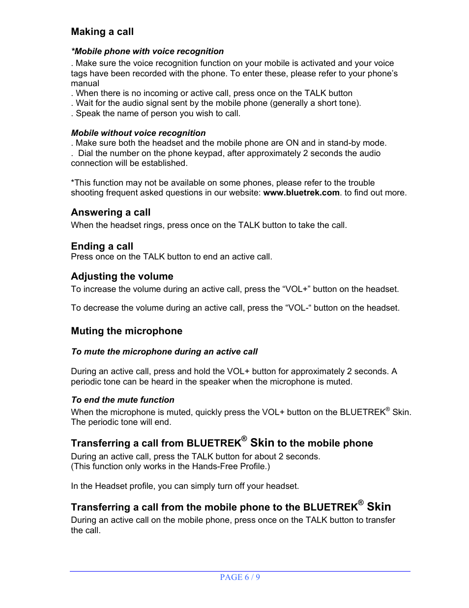 Skin | BlueTrek SKIN User Manual | Page 6 / 9