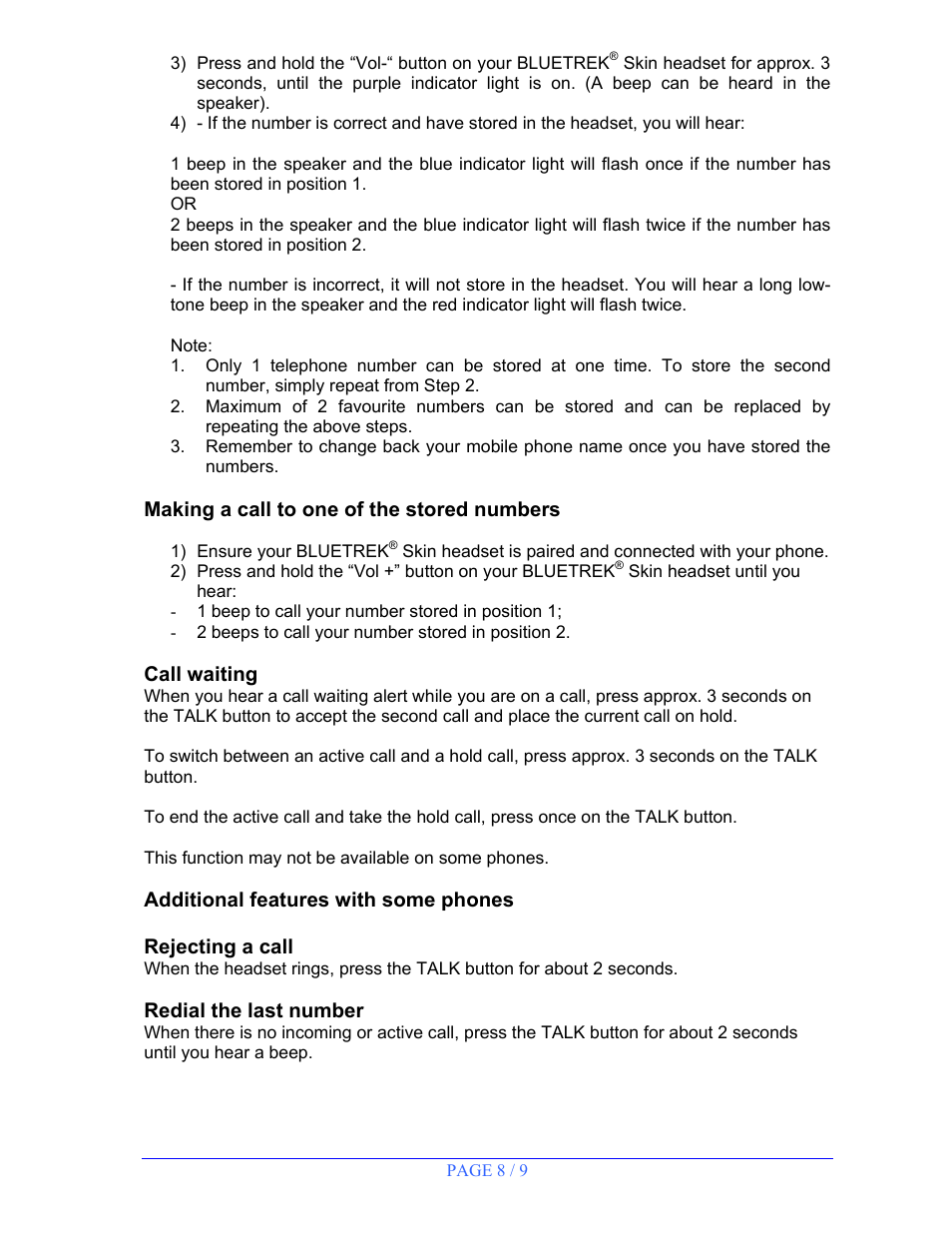BlueTrek SKIN User Manual | Page 8 / 9