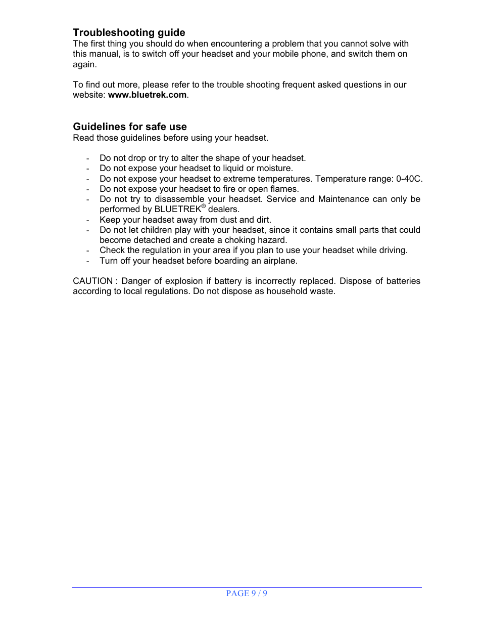 BlueTrek SKIN User Manual | Page 9 / 9