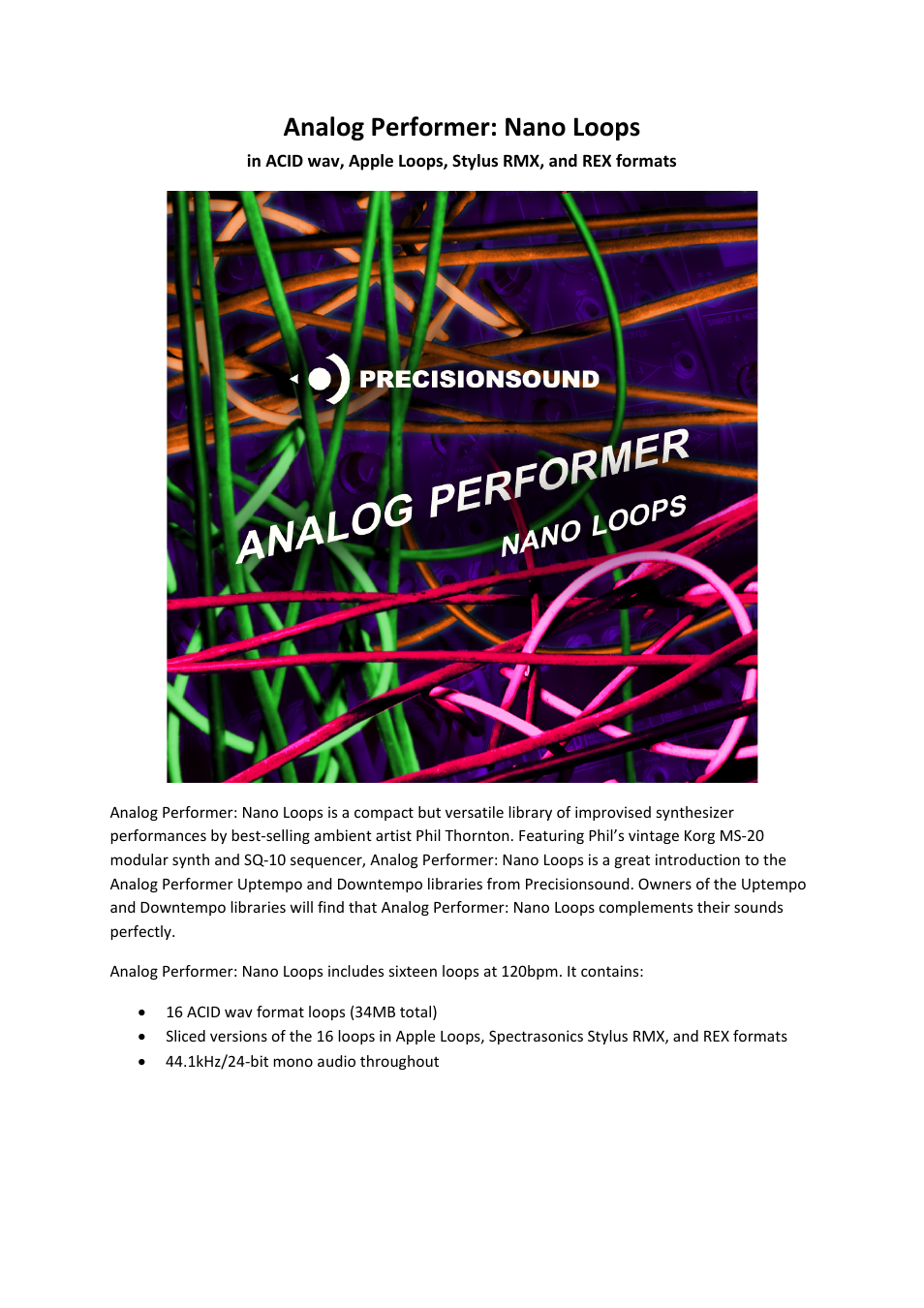 Precisionsound Analog Performer NanoLoops User Manual | 7 pages