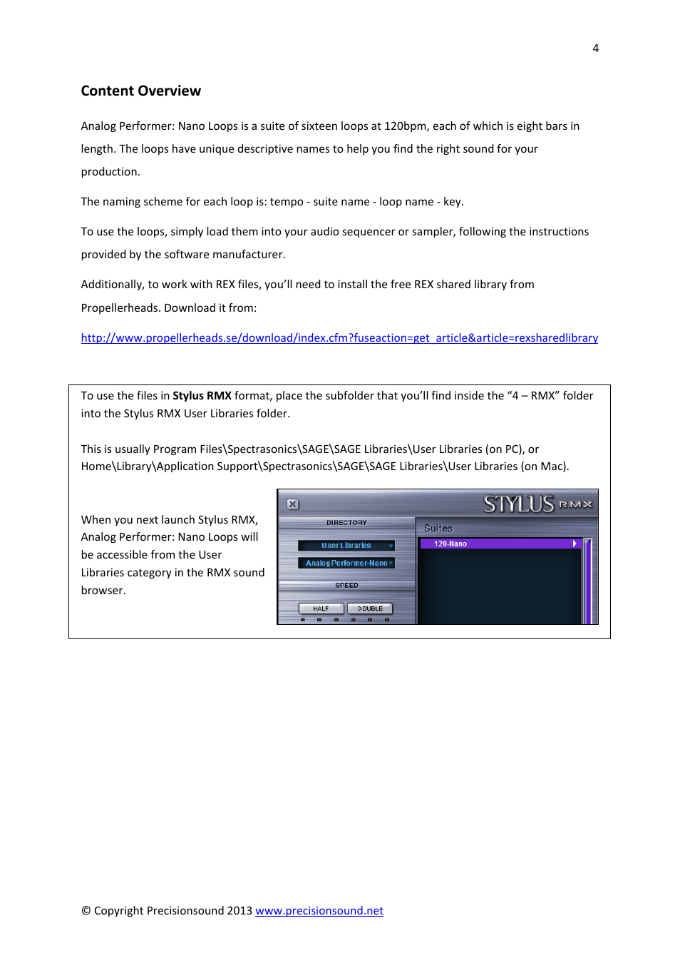 Content overview | Precisionsound Analog Performer NanoLoops User Manual | Page 4 / 7