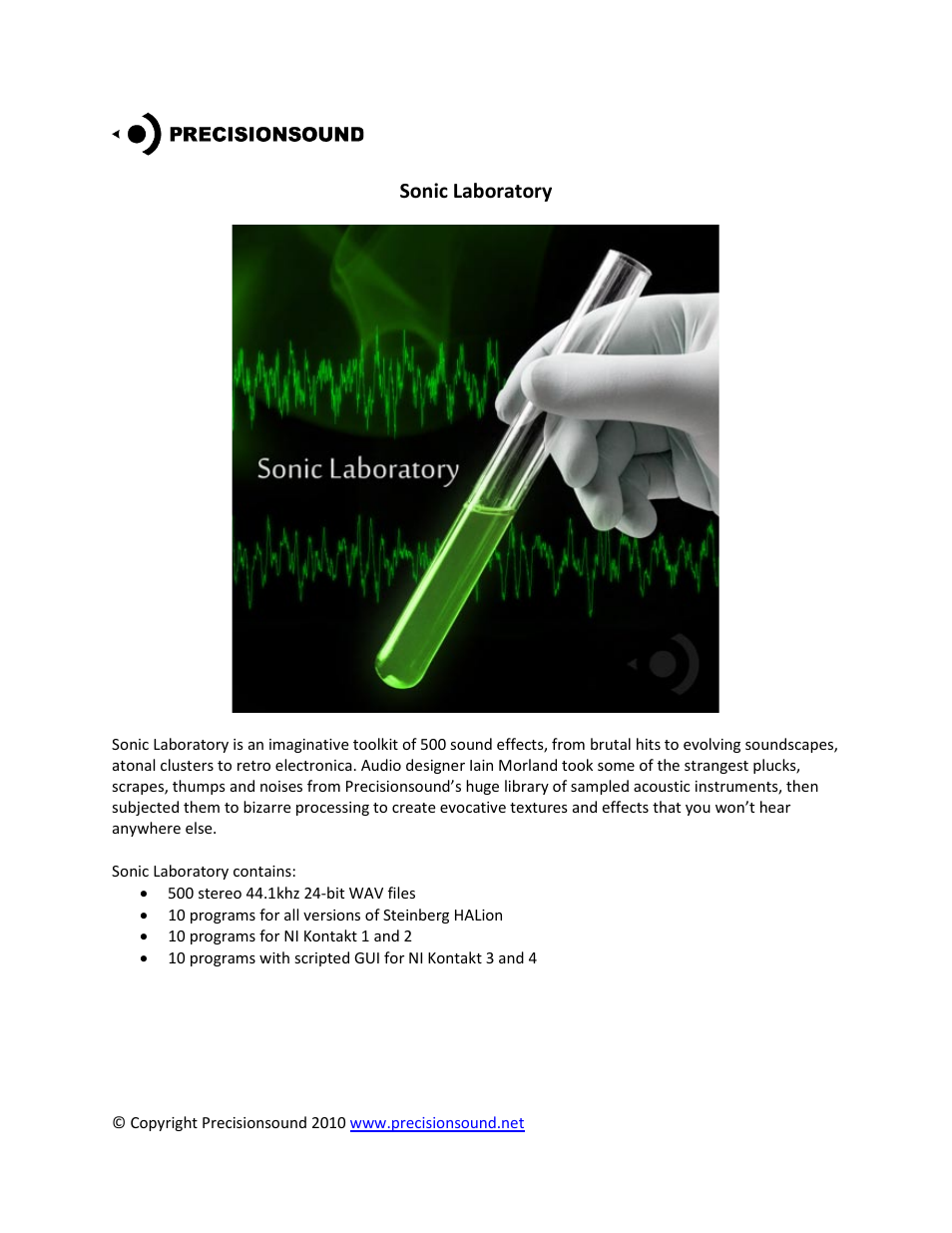 Precisionsound Sonic Laboratory User Manual | 5 pages