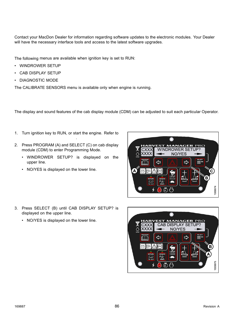 6cab display options, Setting the cab display language, Cab display options | 6 cab display options | MacDon M205 Operators Manual User Manual | Page 102 / 482