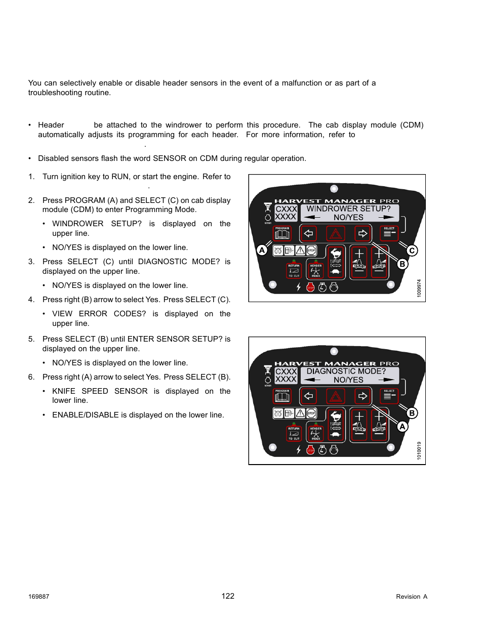 Switching the installed header sensors on or off | MacDon M205 Operators Manual User Manual | Page 138 / 482