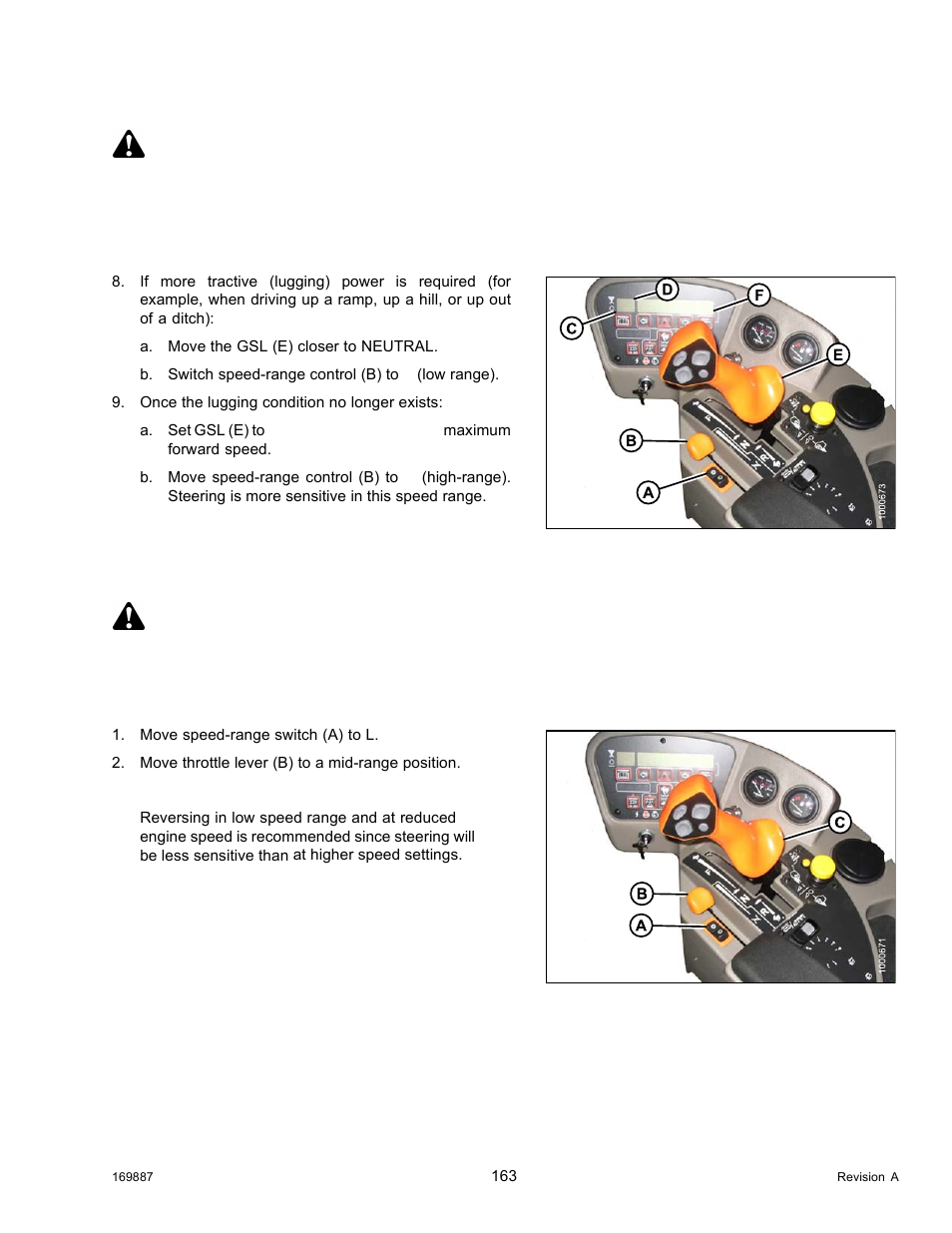 Driving in reverse in engine-forward mode, Caution, Warning | MacDon M205 Operators Manual User Manual | Page 179 / 482