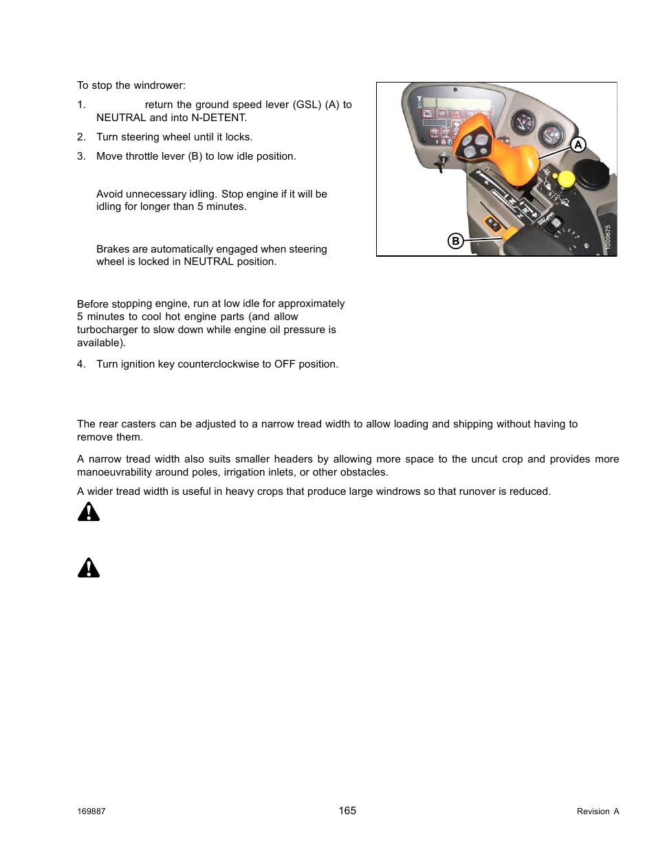 7adjusting caster tread width, Adjusting caster tread width, 7 adjusting caster tread width | Danger, Caution | MacDon M205 Operators Manual User Manual | Page 181 / 482