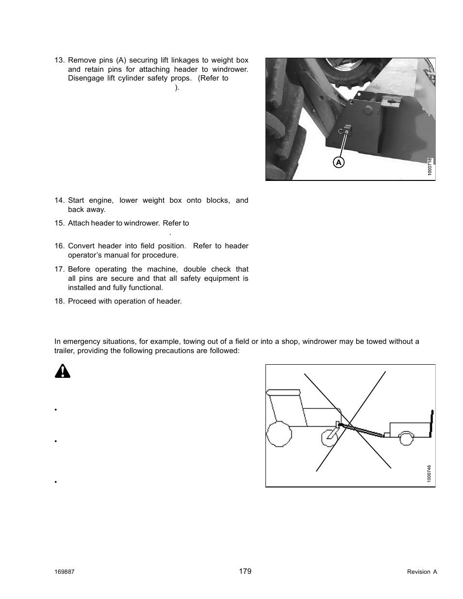 Towing the windrower (emergency), Warning | MacDon M205 Operators Manual User Manual | Page 195 / 482