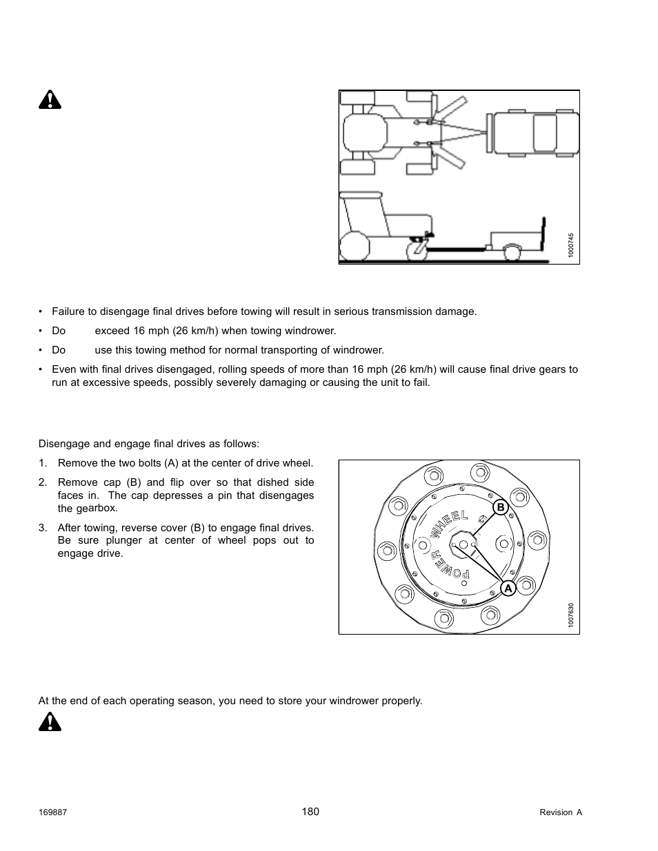 Final drives, 9storing the windrower, Storing the windrower | Warning, 9 storing the windrower | MacDon M205 Operators Manual User Manual | Page 196 / 482