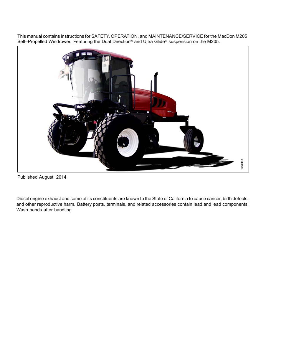 California proposition 65 warning | MacDon M205 Operators Manual User Manual | Page 2 / 482