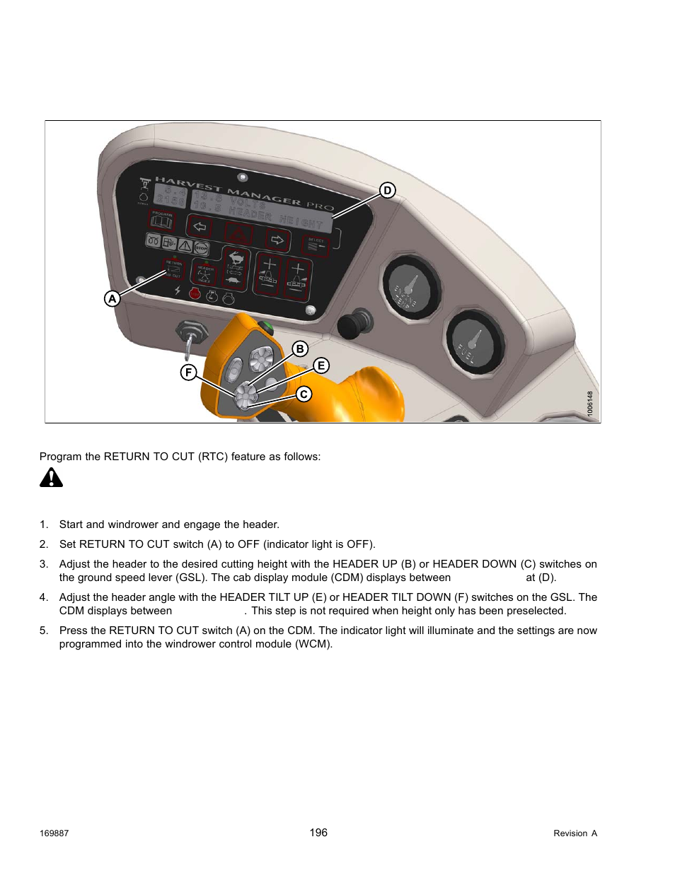 Programming the return to cut feature, Caution | MacDon M205 Operators Manual User Manual | Page 212 / 482
