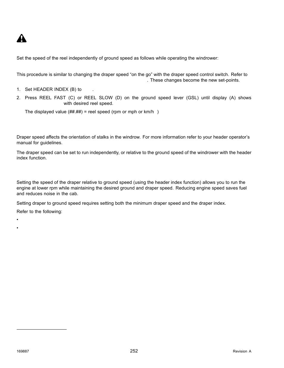 6draper speed, Setting draper to ground speed, Draper speed | 6 draper speed, Caution | MacDon M205 Operators Manual User Manual | Page 268 / 482