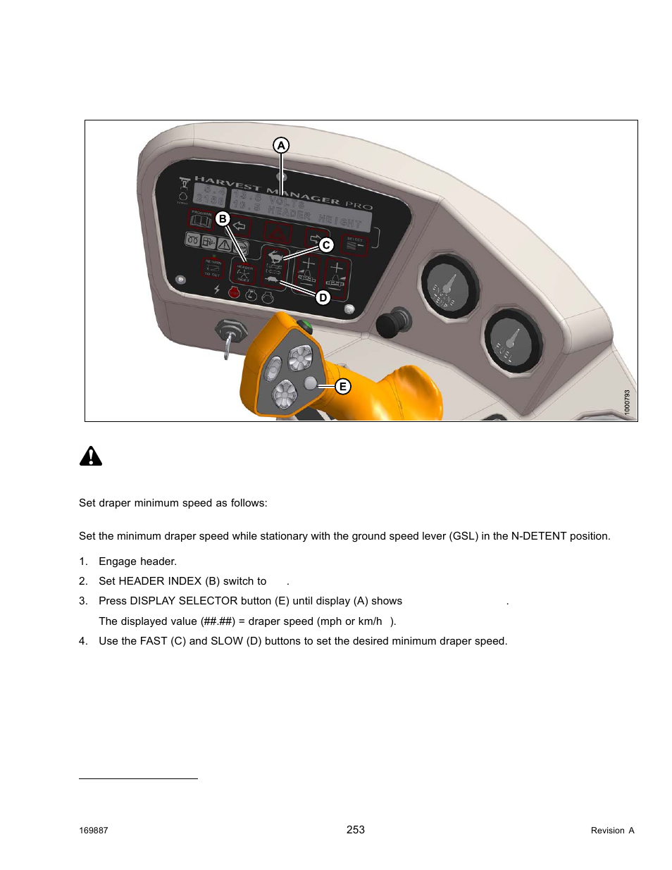 Setting draper minimum speed, Caution | MacDon M205 Operators Manual User Manual | Page 269 / 482
