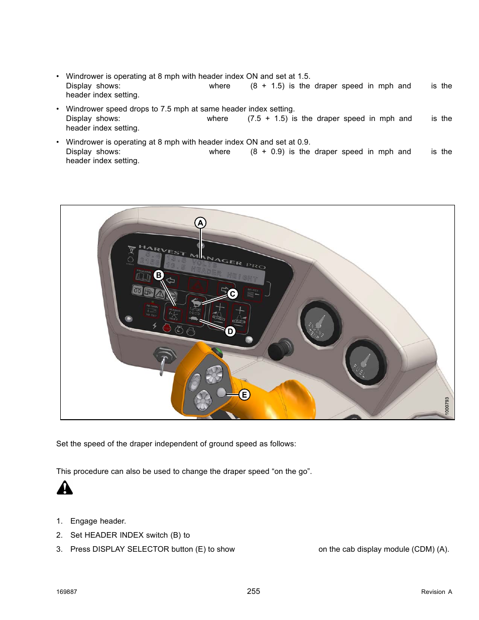 Setting draper speed independent of ground speed, Caution | MacDon M205 Operators Manual User Manual | Page 271 / 482