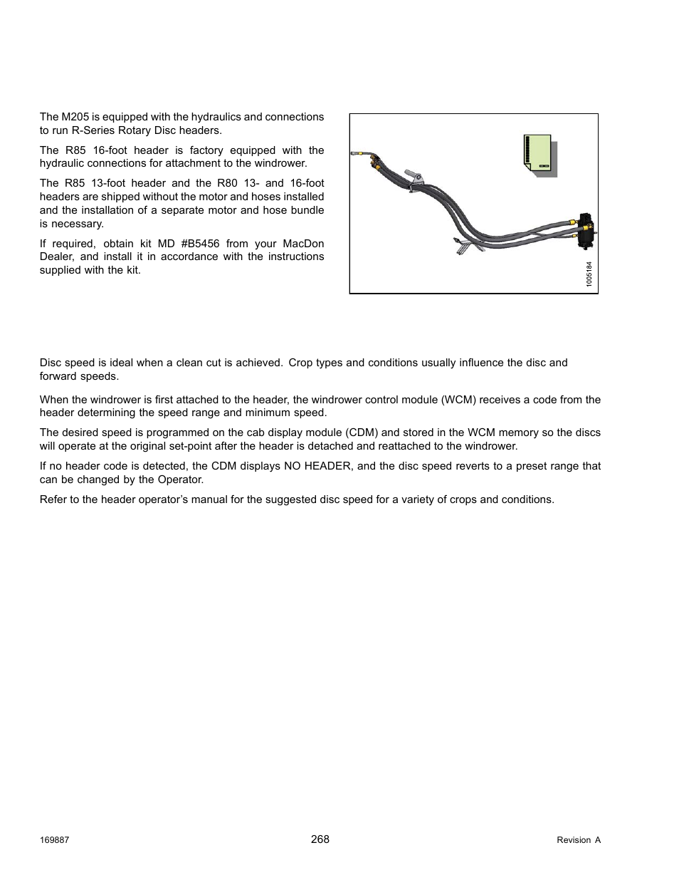 8operating with an r-series header, 1disc speed, Operating with an r-series header | Disc speed, 8 operating with an r-series header, 1 disc speed | MacDon M205 Operators Manual User Manual | Page 284 / 482