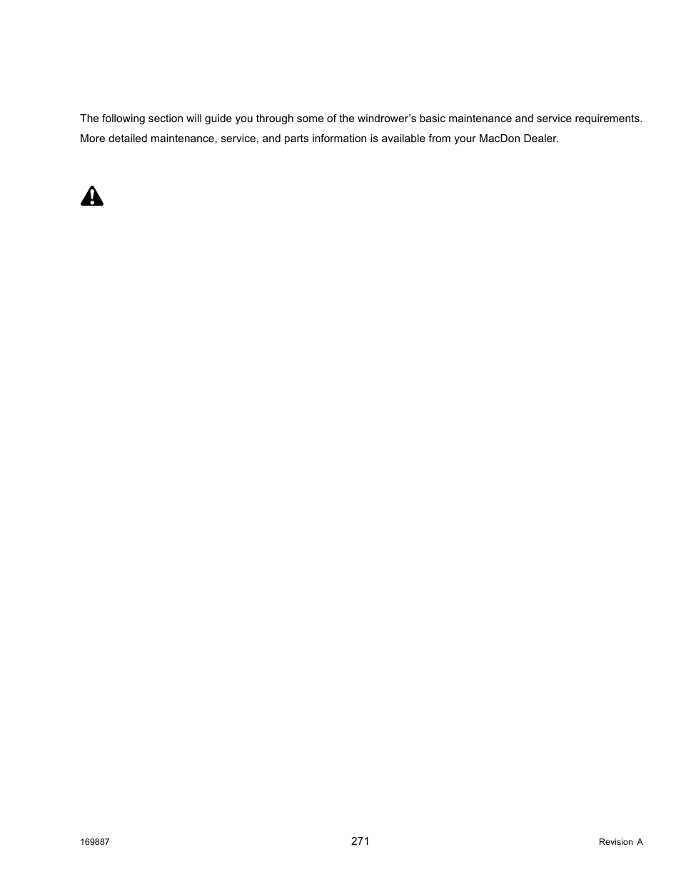 5maintenance and servicing, 1preparation for servicing, Maintenance and servicing | Preparation for servicing, 1 preparation for servicing | MacDon M205 Operators Manual User Manual | Page 287 / 482