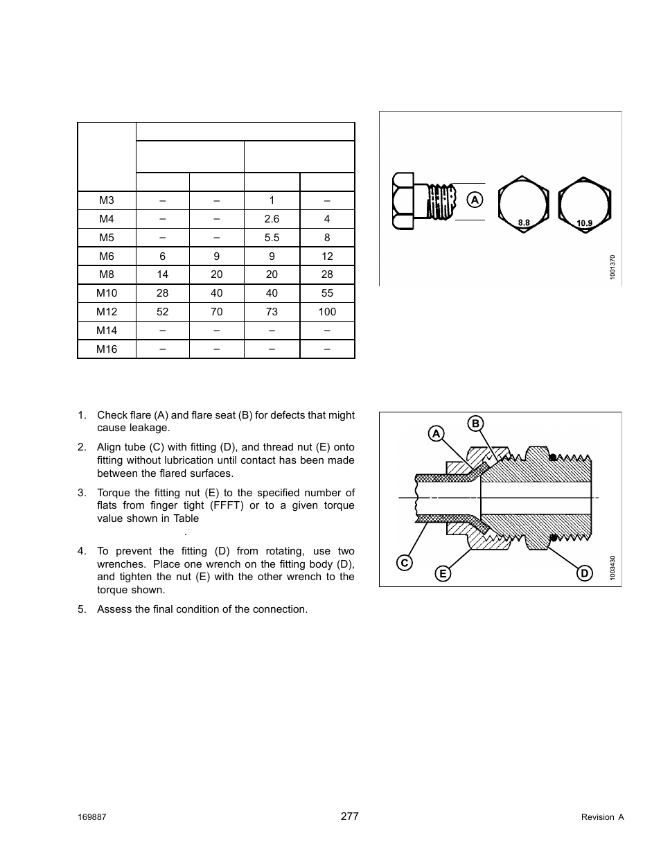 4flare-type hydraulic fittings, Table 5.9 metric bolt bolting into cast aluminum, Flare-type hydraulic fittings | 4 flare-type hydraulic fittings | MacDon M205 Operators Manual User Manual | Page 293 / 482