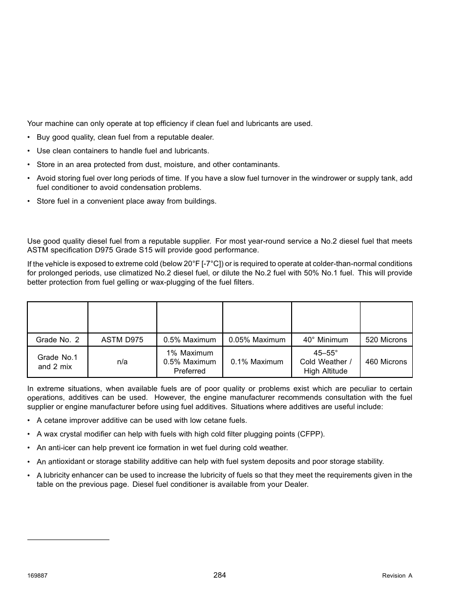 3maintenance specifications, 1recommended fuel, fluids, and lubricants, Storing lubricants and fluids | Fuel specifications, Table 5.14 fuel specification, Maintenance specifications, Recommended fuel, fluids, and lubricants, Storing lubricants and fluids fuel specifications, 3 maintenance specifications, 1 recommended fuel, fluids, and lubricants | MacDon M205 Operators Manual User Manual | Page 300 / 482