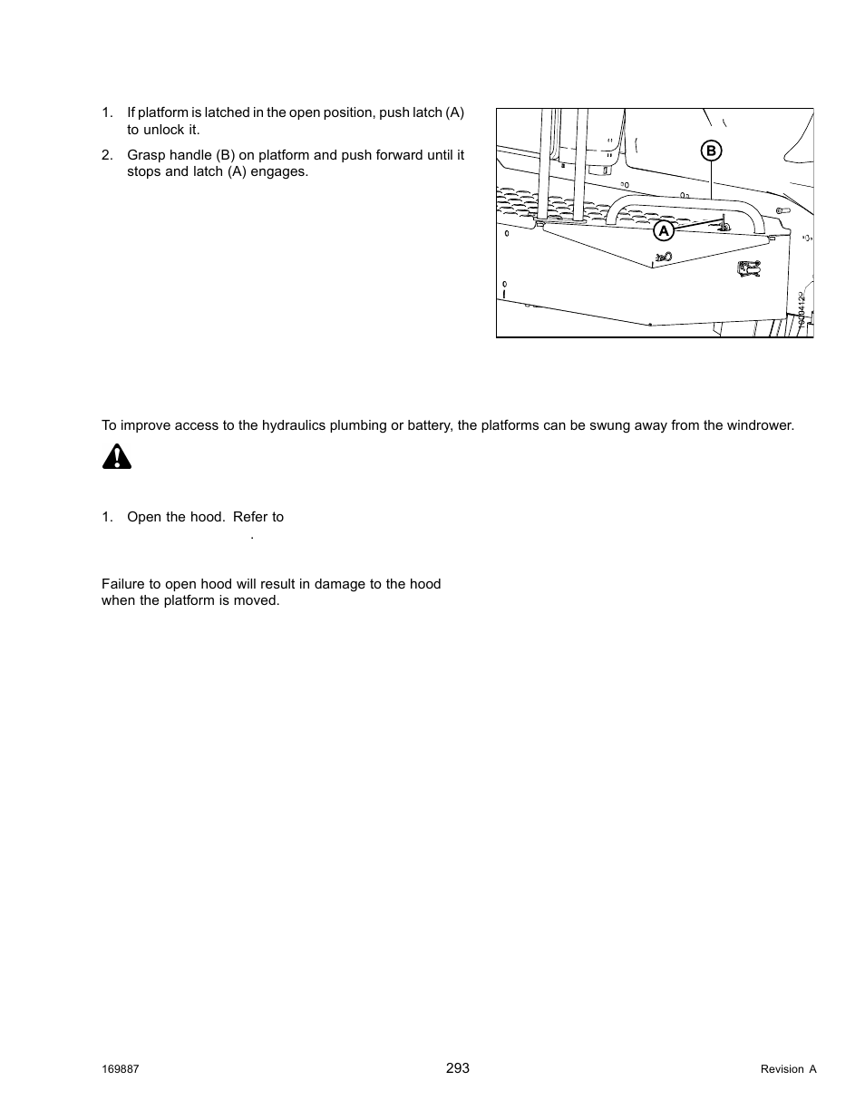 3opening platforms (major service position), Opening platforms (major service position), 3 opening platforms (major service position) | Caution | MacDon M205 Operators Manual User Manual | Page 309 / 482