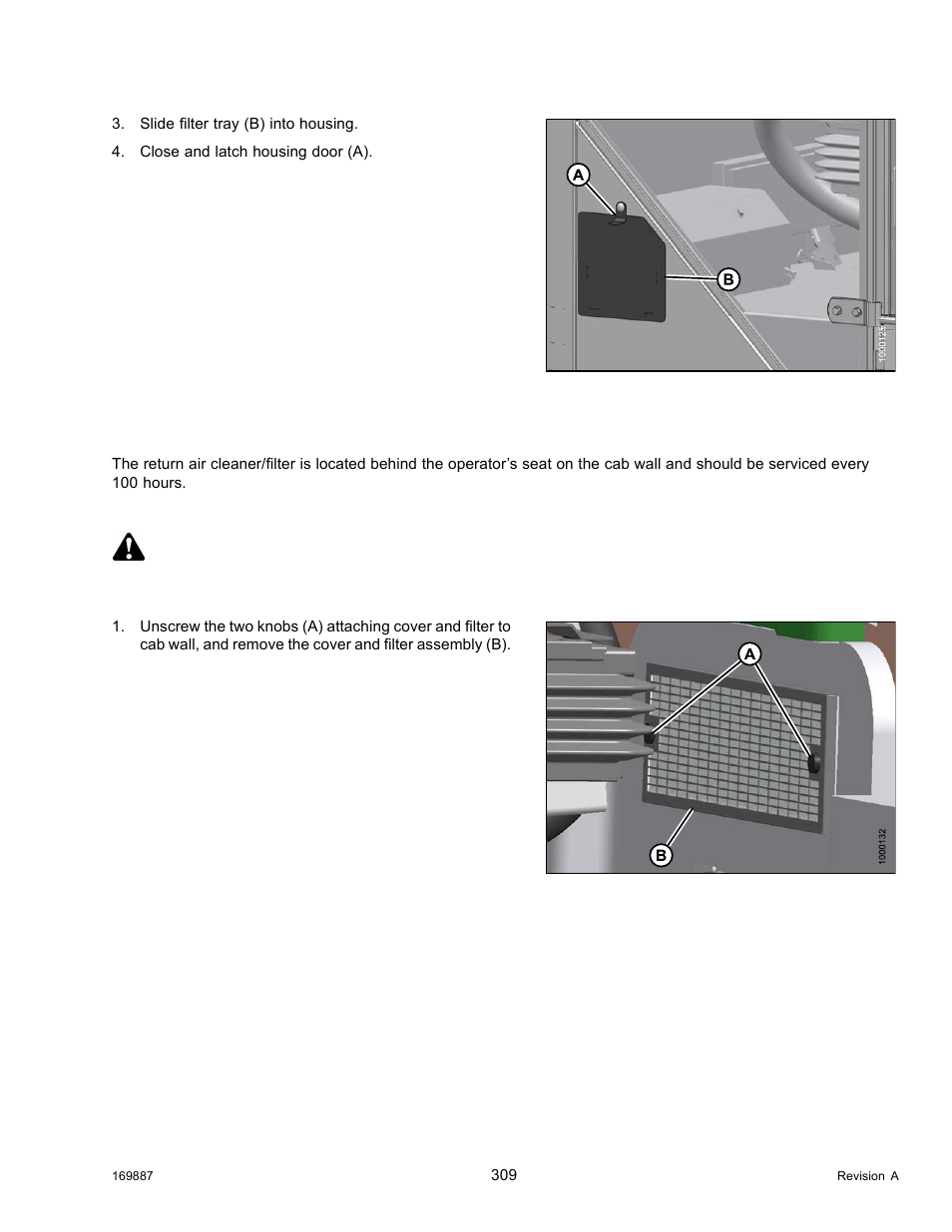 Return air cleaner/filter, Removing and installing return air filter/cleaner, Danger | MacDon M205 Operators Manual User Manual | Page 325 / 482