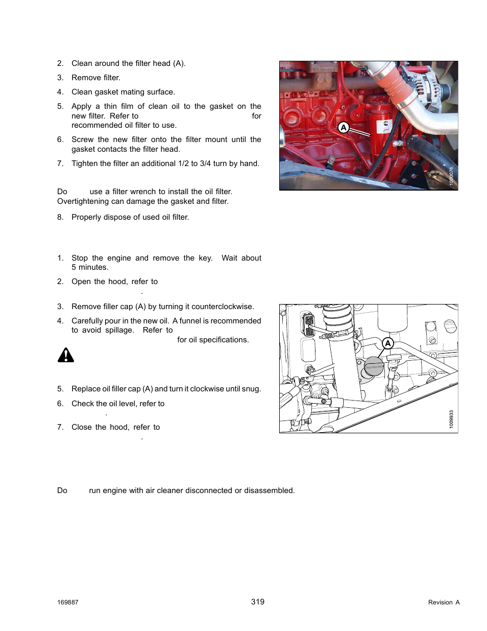 Adding engine oil, Air intake system, Caution | MacDon M205 Operators Manual User Manual | Page 335 / 482
