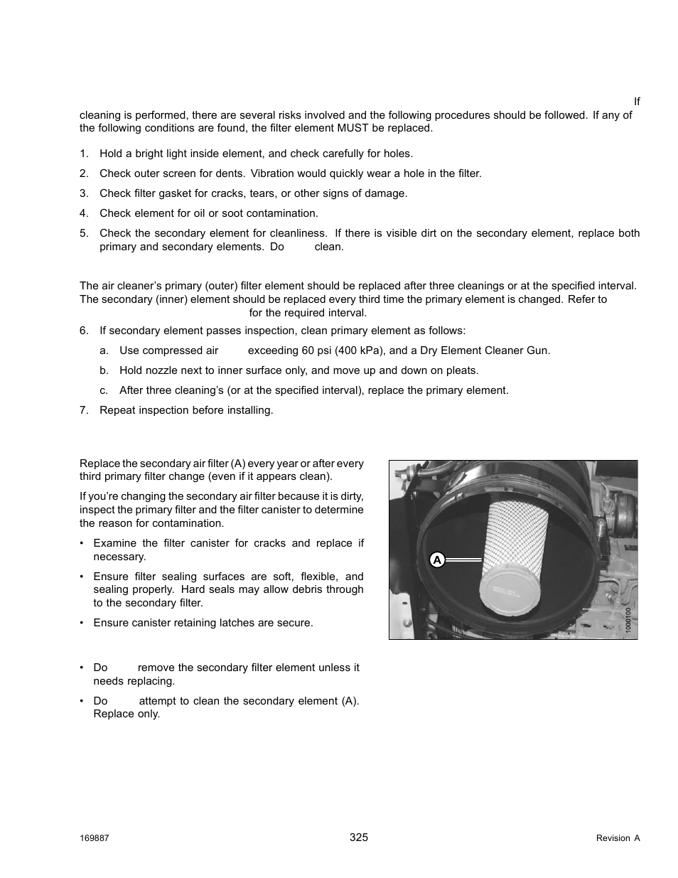 Removing and installing secondary air filter | MacDon M205 Operators Manual User Manual | Page 341 / 482